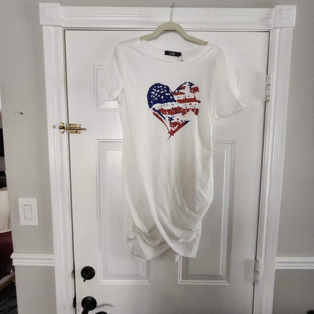 CBR White Tee with Flag Heart Design